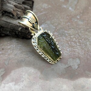 Handmade Sterling Silver Moldavite Coffin Pendant: Genuine Gemstone