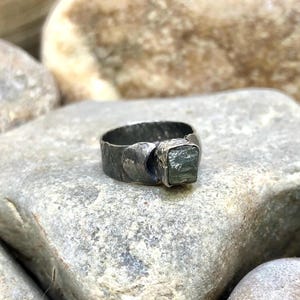 Handmade Sterling Silver Moldavite Ring: Rustic Meteorite Jewelry, Size 7.25