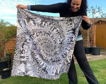 Scarf/Tapestry: Spiral Mushroom Dance - wearable art, psychedelic wall hanging