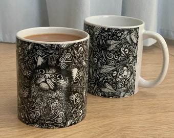 Trippy Kitty Mug - psychedelic catnip cat, dishwasher safe ceramic