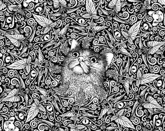 Giclée Art Print: Catnip Cat - Psychedelic Illustration