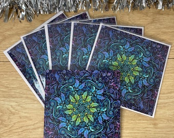 5 Pack Psychedelic Christmas Cards , Trippy, Greeting Card, Xmas Art