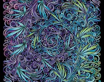 Giclée Art Print: Cannabis Leaf Swirl Art, Psychedelic, Trippy, Abstract, 420, Spiral