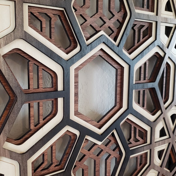 Decorative Wall Panel - Multi Layer (Laser Cut Geometric Wall Art) 2ft. x 3ft.  Ready to Hang!