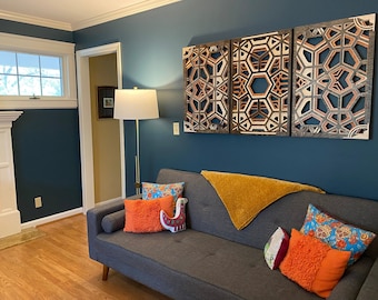Decorative Wall Panels - 3 Panel Triptych Design - Multi Layer (Laser Cut Geometric Wall Art) 2.5ft. x 5ft.  Ready to Hang!