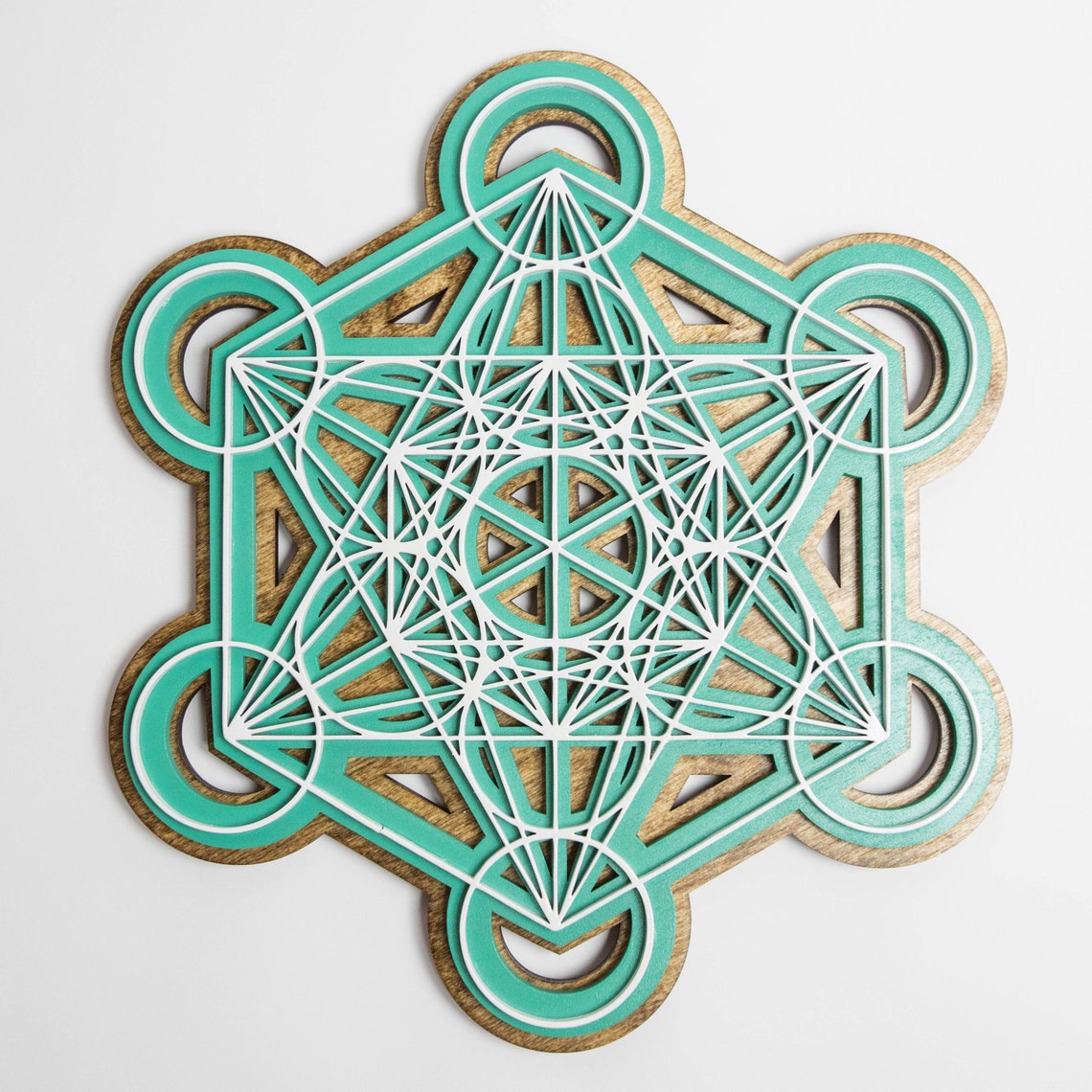 Sculpture Bois Metatron Cube 12 Pouces - Art Mural Géométrie Sacrée, Décoration Zen, Bois Naturel