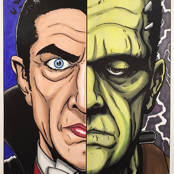 Dracula/Frankenstein Split - 11x17 Fine Art Print