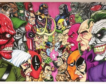 マーベル vs DC ヴィランズ - 11x17 ファインアートプリント - Etsy 日本
