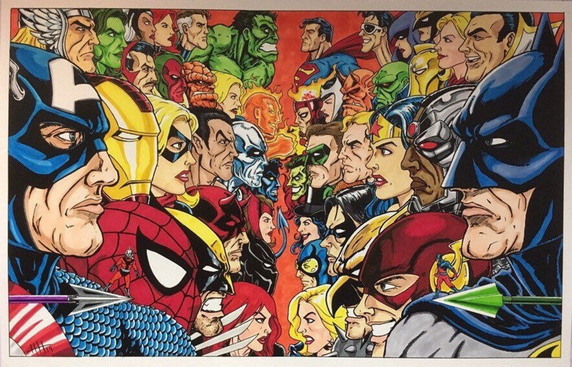 Marvel vs DC Heroes 11x17 Fine Art Print Etsy