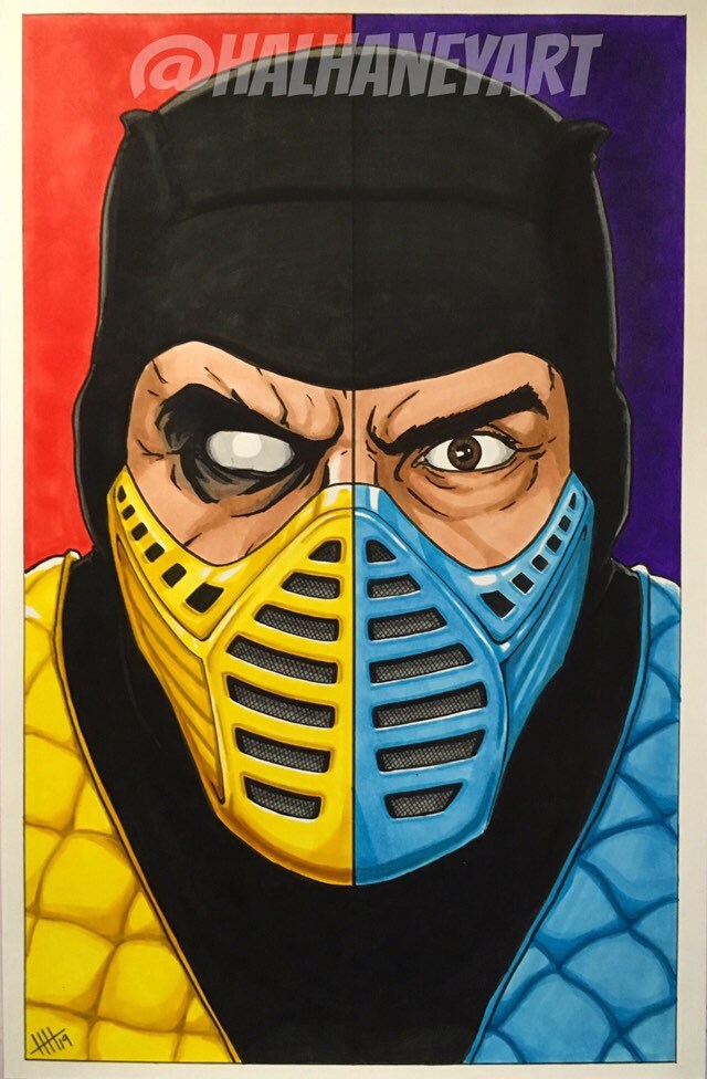 Mortal Kombat Ninjas Poster Original Art - Scorpion Sub-Zero Reptile Smoke  NEW