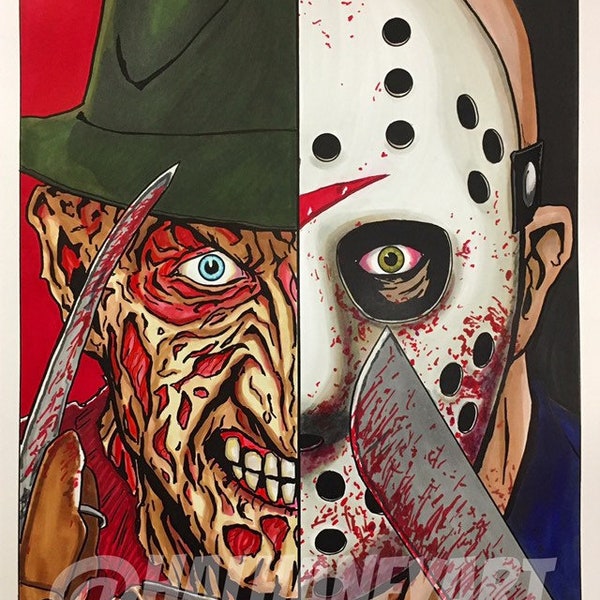 Retrato dividido de Freddy / Jason - 11x17 Fine Art Print