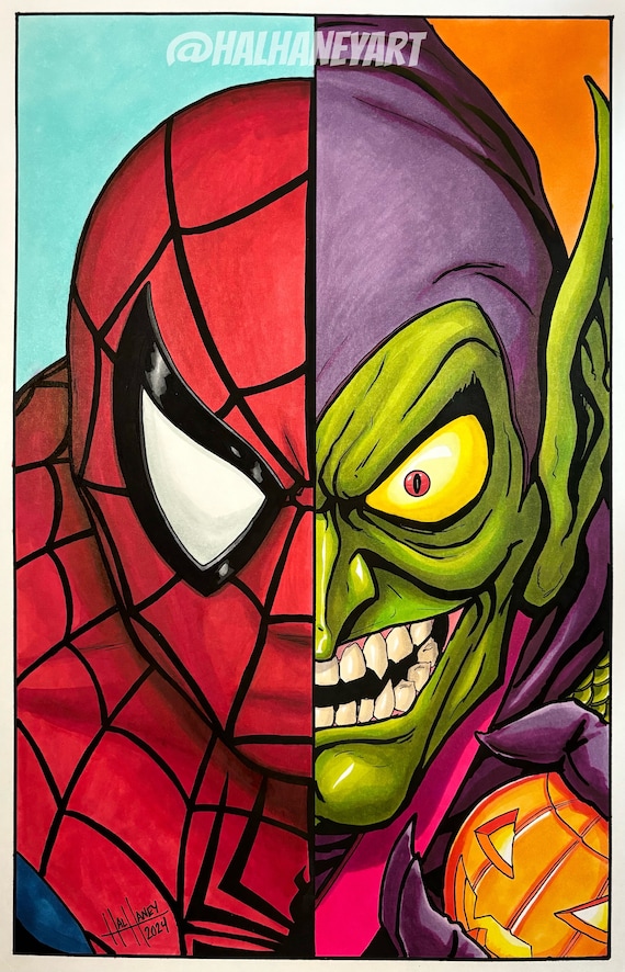 スパイダーマン/グリーンゴブリンのスプリットポートレート - 11x17