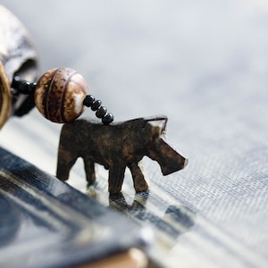 Non Metal Necklace, Carved Wood Pendant Necklace Protection Amulet, Very Long Y Necklace, Animal Totem Protective Talisman Woodland Animals
