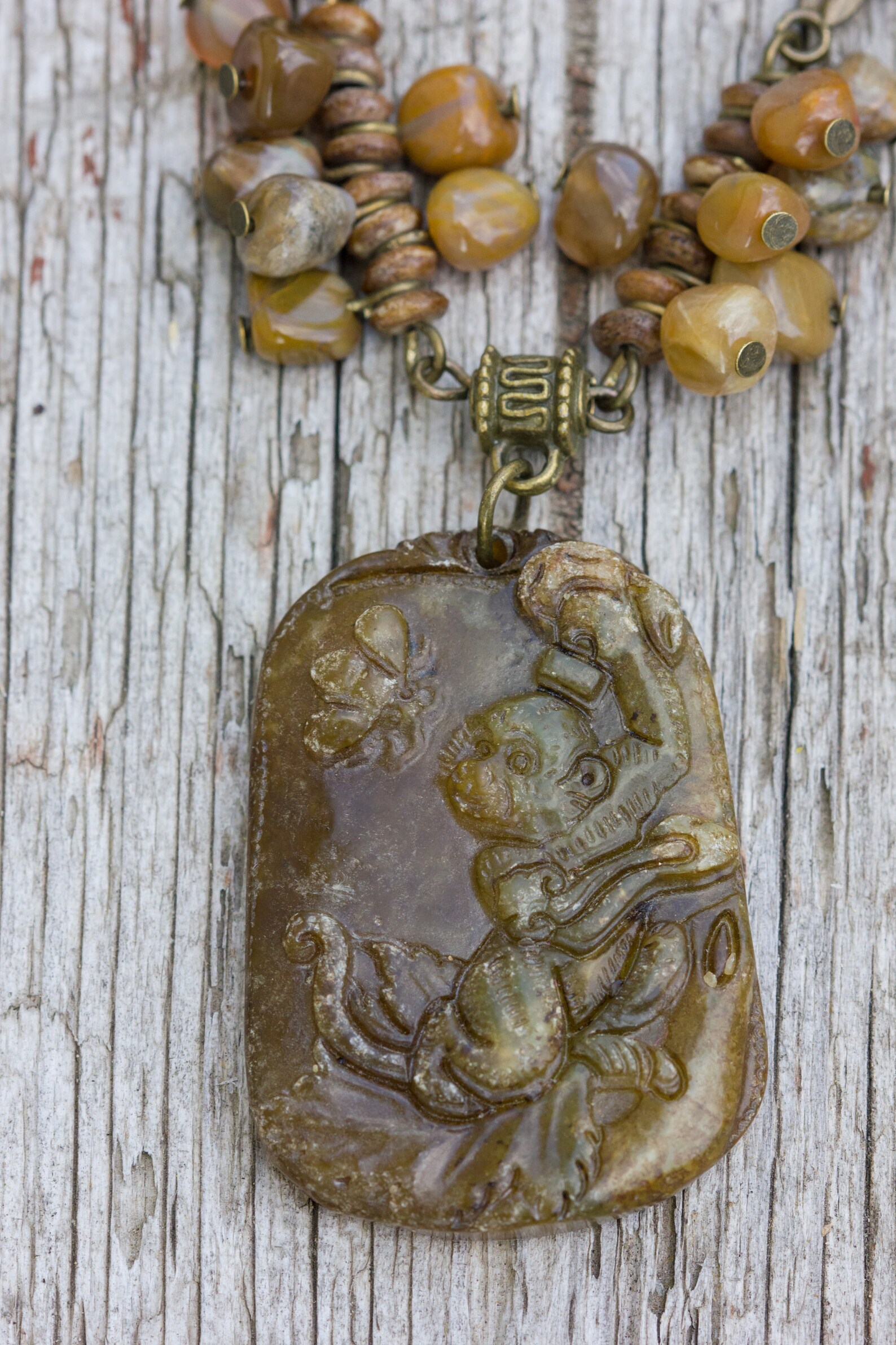 Monkey Pendant Necklace Carved Jade Jewelry Chinese Zodiac Etsy