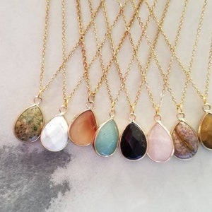 Faceted stone drop necklaces