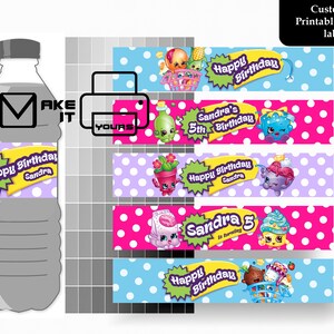 Étiquette de bouteille d’eau Shopkins, Shopkins d’anniversaire, fête de Shopkins, Shopkins imprimable, Shopkins étiquette, étiquette de bouteille de Digital, jus de Shopkins