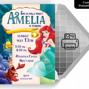 Petite sirène Invitation, petite sirène anniversaire, la petite sirène inviter, petite sirène fête, petite sirène imprimable, petite sirène