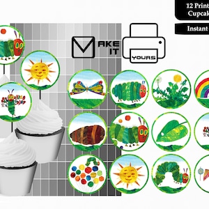 De Very Hungry Caterpillar cupcake toppers, The Very Hungry Caterpillar verjaardag, The Very Hungry Caterpillar taart toppers, taart toppers