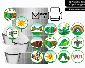 The Very Hungry Caterpillar cupcake toppers, The Very Hungry Caterpillar birthday, The Very Hungry Caterpillar cake toppers, cake toppers