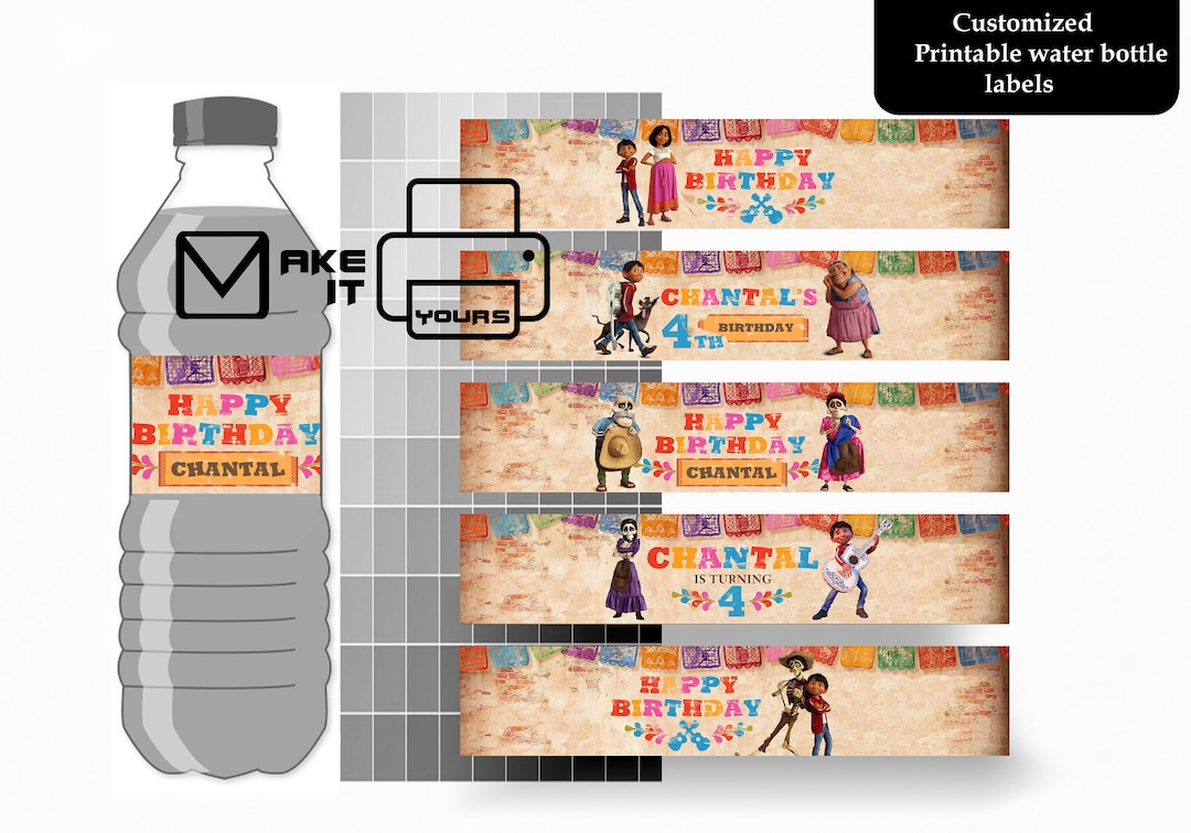 Coco Water Bottle Label, Coco Birthday, Coco Party, Coco Printable, Coco Label, Digital Bottle