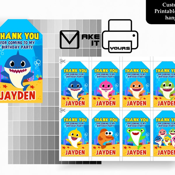 Baby Shark Thank You Hang Tag, Baby Shark Birthday, Pokemon Party, Baby Shark Printable, Baby Shark Digital, Personalized Tag