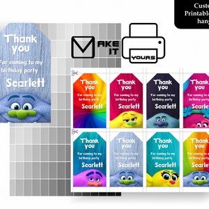 Trolls Thank You Hang Tag, Trolls Birthday, Trolls Party, Trolls Imprimibles, Trolls Digital, Trolls Digital Hang Tag, Trolls Personalized Tag
