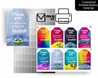 Trolls Thank You Hang Tag, Trolls Birthday, Trolls Party, Trolls Printable, Trolls Digital, Trolls Digital Hang Tag, Trolls Personalized Tag