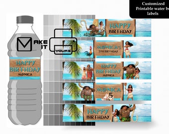 Moana water bottle label, Moana Birthday, Moana Party, Moana Printable, Moana label, Digital bottle label, Moana juice bottle