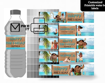 Moana water bottle label, Moana Birthday, Moana Party, Moana Printable, Moana label, Digital bottle label, Moana juice bottle