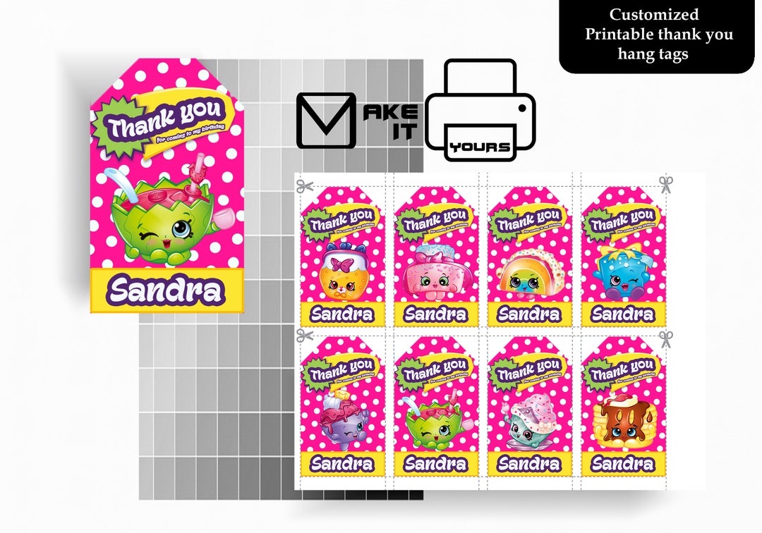 Shopkins Thank You Hang Tag, Shopkins Birthday, Shopkins Party ...
