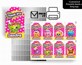 Shopkins Thank You Hang Tag, Shopkins Birthday, Shopkins Party, Shopkins Printable, Shopkins Digital, , Shopkins Digital Hang Tag, Shopping