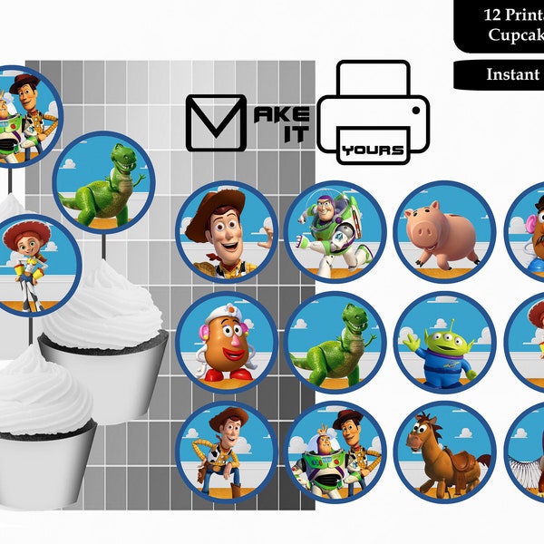 Toy Story cupcake toppers, Toy Story cake toppers, Toy Story 2 inch stickers, Toy Story, Toy Story party, Toy Story printable, instant file