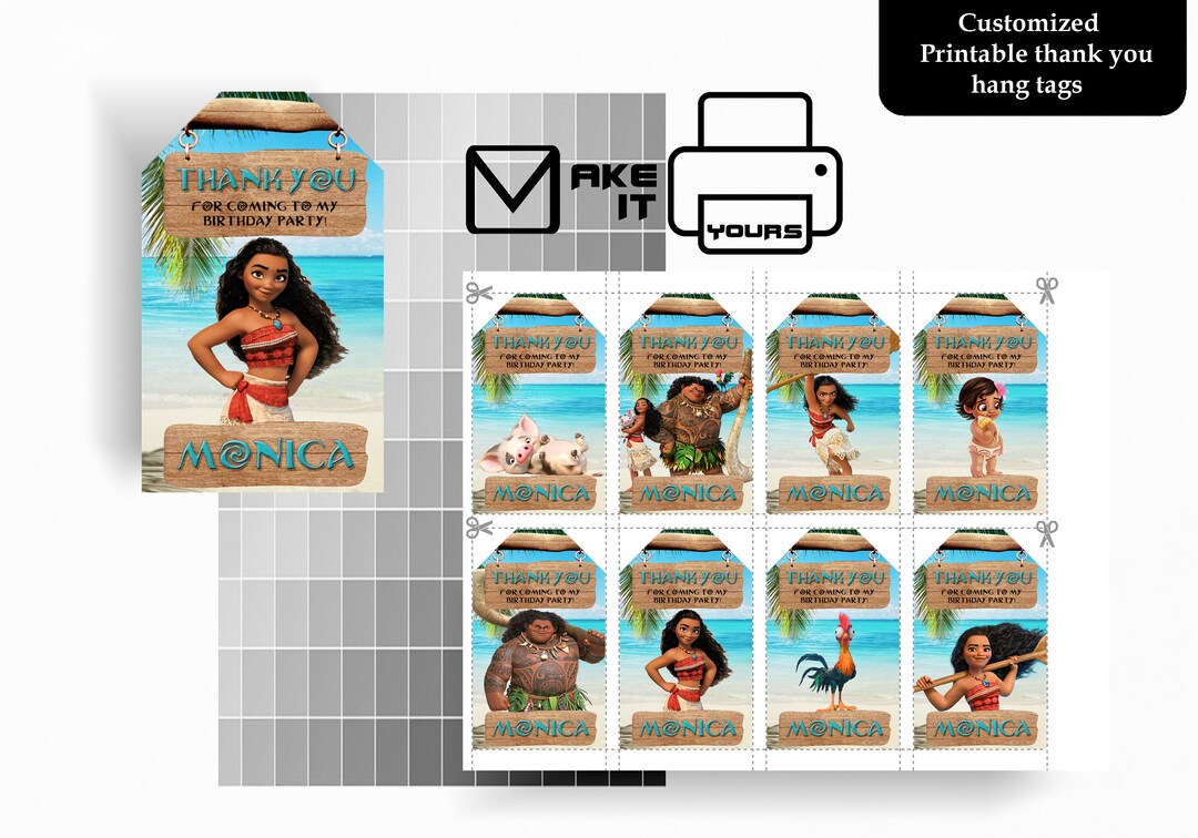 Moana Thank You Hang Tag, Moana Birthday, Moana Party, Moana Printable ...