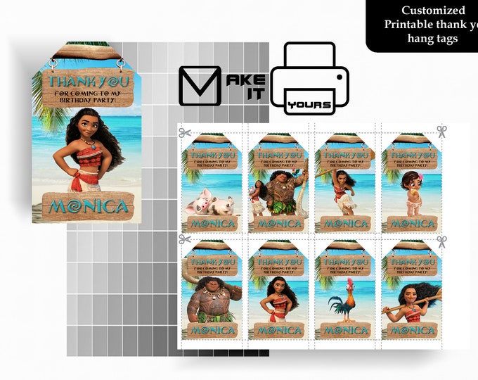 Moana Thank You Hang Tag, Moana Birthday, Moana Party, Moana Printable ...