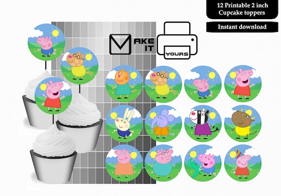 Peppa Pig cupcake toppers, Peppa Pig cake toppers, Peppa Pig