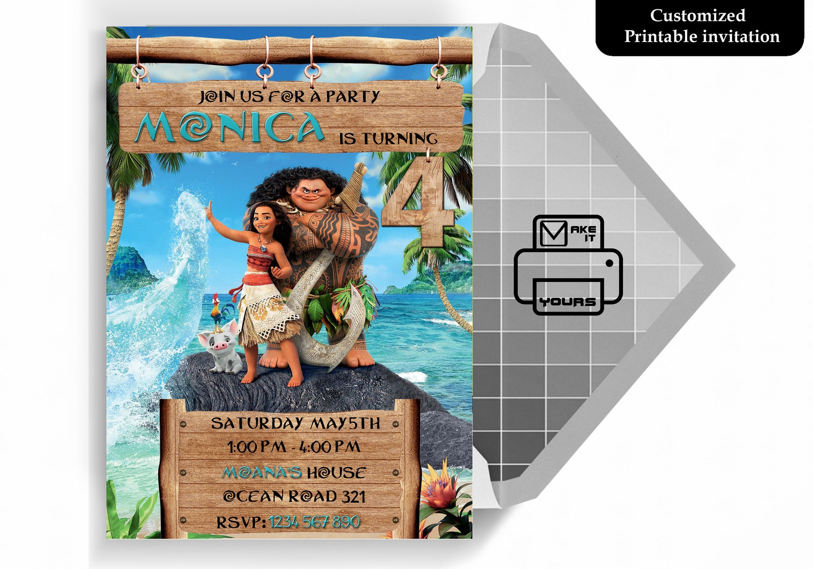 Moana Einladung, Moana Geburtstag, Moana Moana Party, druckbare Moana
