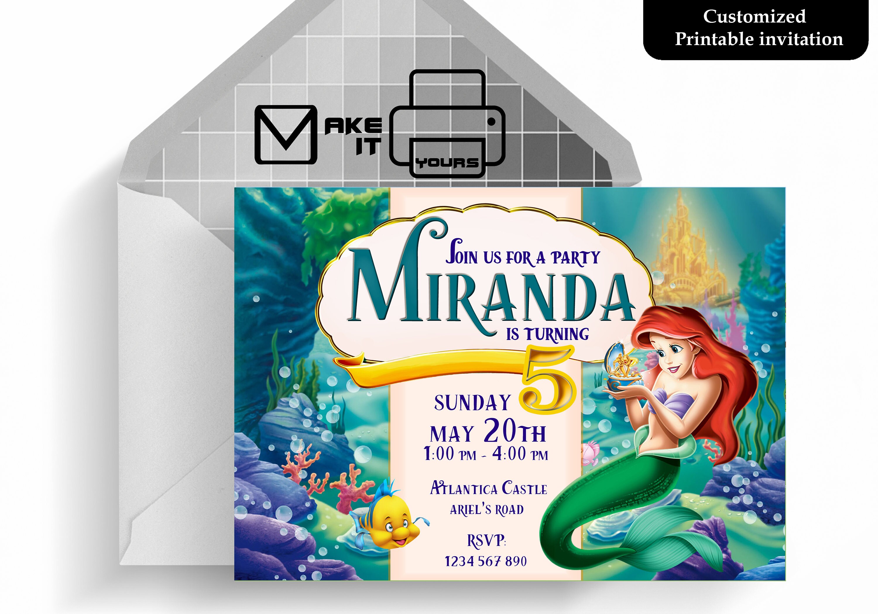 Petite sirène Invitation, petite sirène anniversaire, la petite sirène inviter, petite sirène fête, petite sirène imprimable, petite sirène