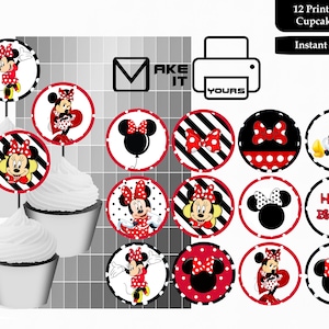 Décorations pour cupcakes Minnie Mouse rouges, anniversaire Minnie Mouse, décorations de gâteau Minnie Mouse, décorations Minnie Mouse, Cupcake Minnie, décorations de gâteau rouges