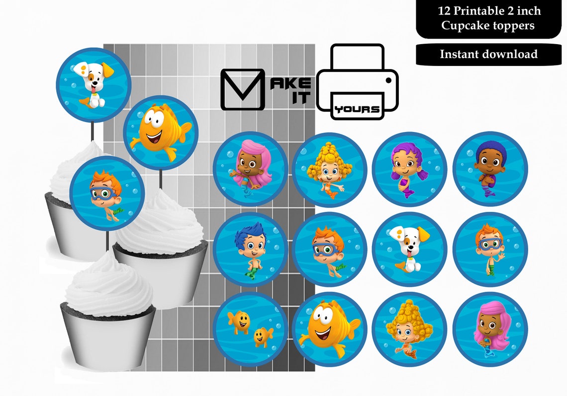 Bubble Guppies Cupcake Toppers Bubble Guppies Cake Toppers Etsy