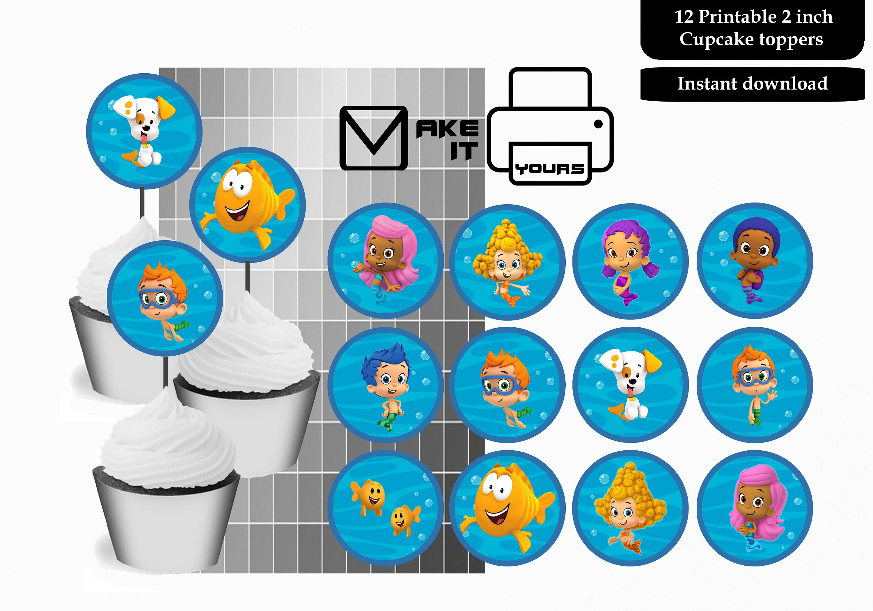 Bubble Guppies Cupcake Toppers Bubble Guppies Cake Toppers Etsy