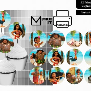 Moana cupcake toppers, Moana verjaardag, Moana cake toppers, Moana 2 inch stickers, Moana party, Moana afdrukbaar, Moana cake, instant download