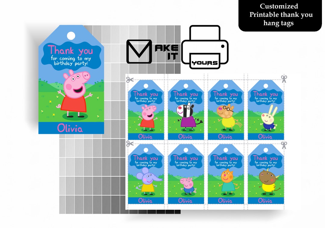 Peppa Pig Thank You Hang Tag, Peppa Pig Birthday, Peppa Pig Party ...