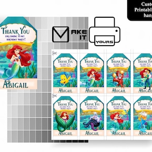 Little mermaid Thank You Hang Tag, Little mermaid Birthday, Little mermaid Party, Little mermaid Printable, Little mermaid Digital, mermaid