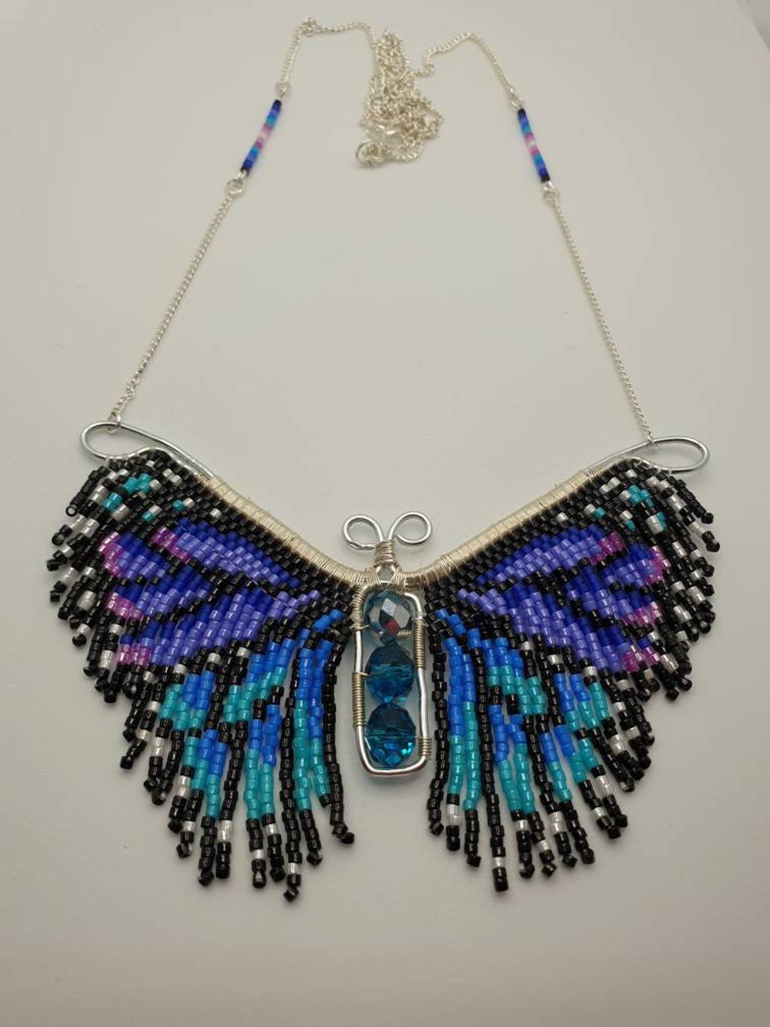 Beaded Butterfly Pendant With Silver Necklace Beautiful Etsy UK