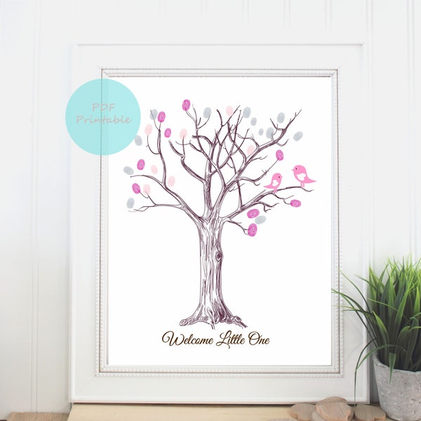 thumbprint tree printable  guestbook baby shower Fingerprint  Baby shower gift, Birthday, Family tree, boy or girl  digital file