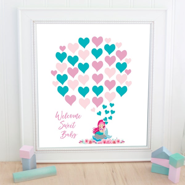 baby shower baby girl mermaid pink and teal guestbook ballons  Baby Shower baby  shower gift instant download 30 ballons pink