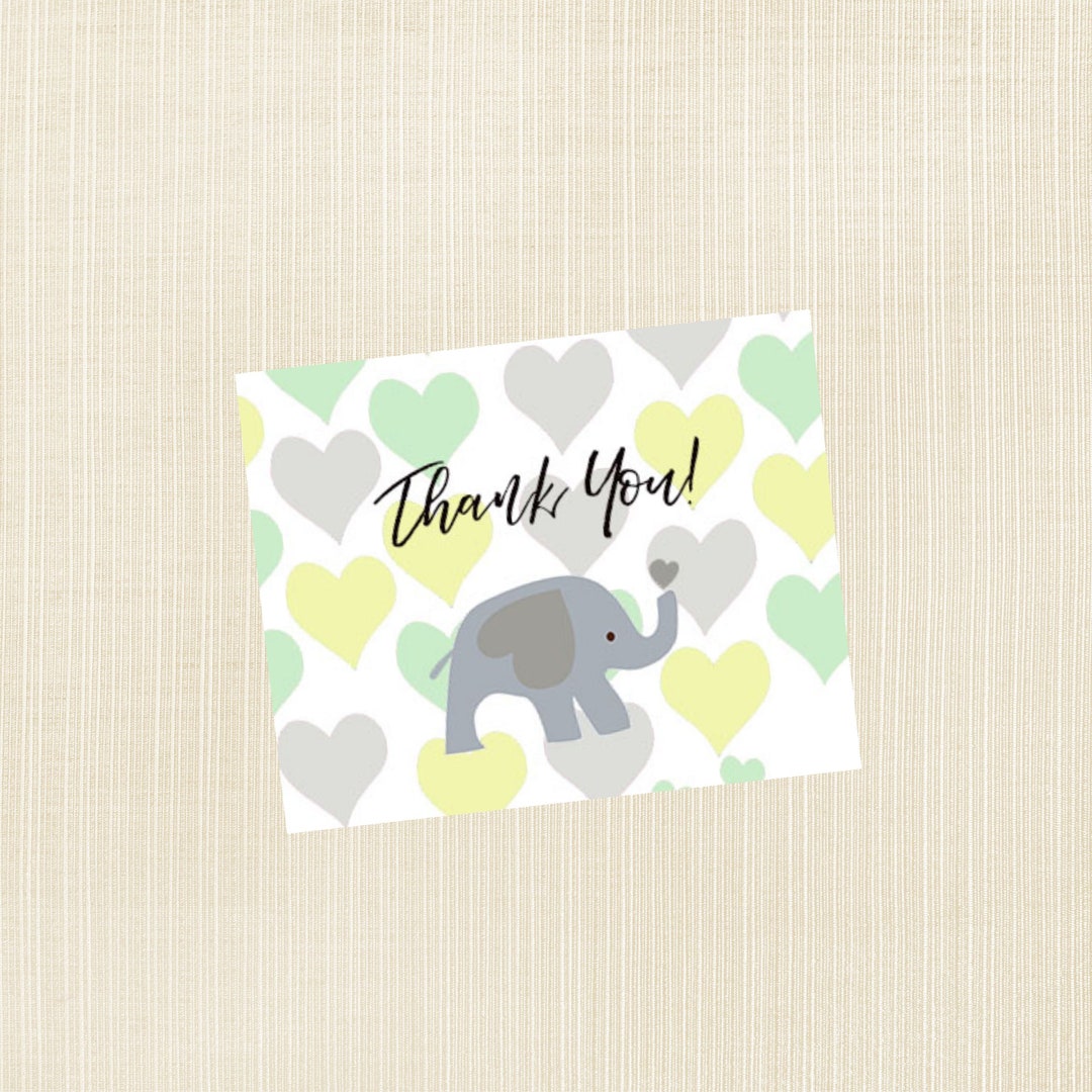 Thank You Card Elephant Baby Shower Neutral Gender Gift - Etsy