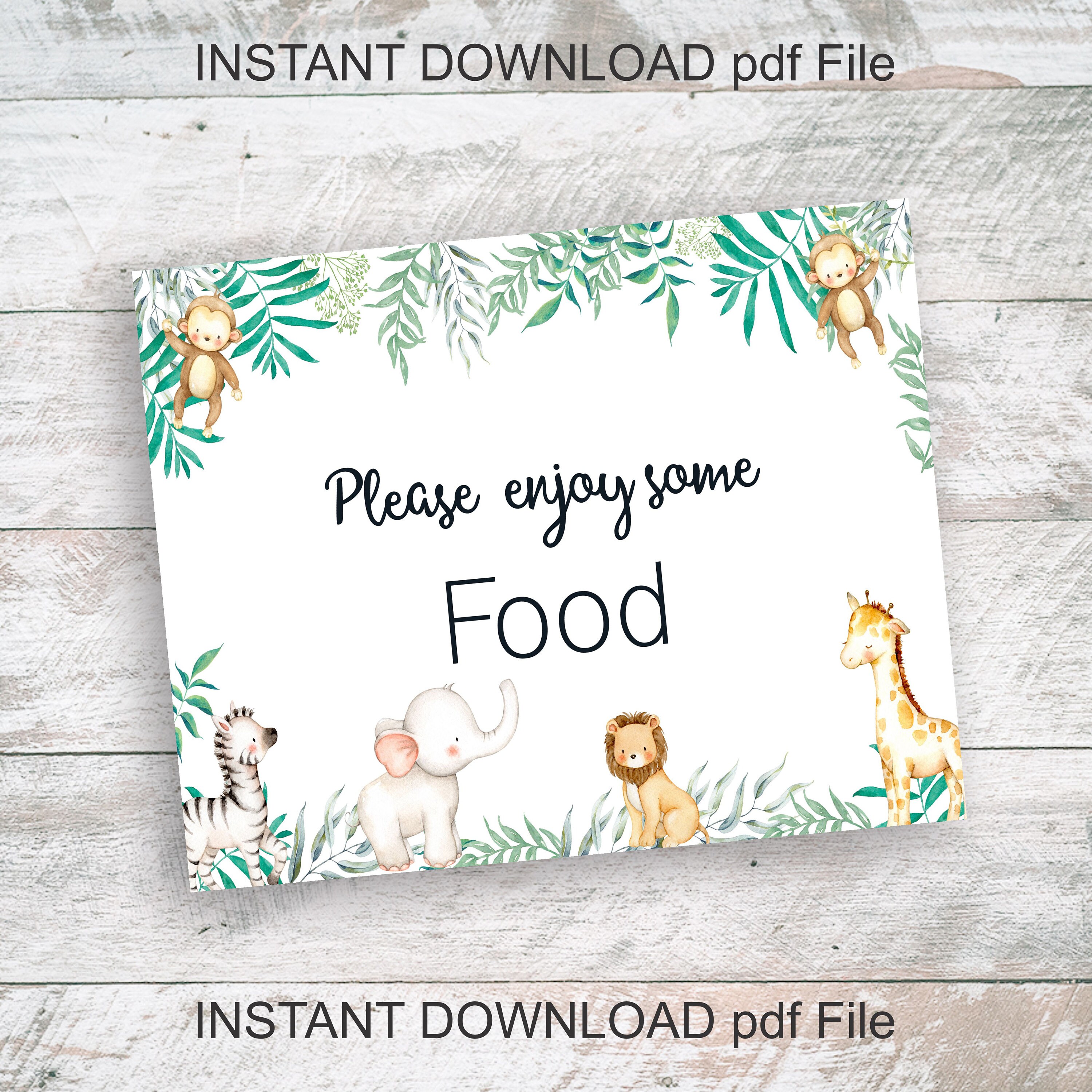 Jungle Safary Food Sign for Baby Shower Jungle Printable Giraffe Lion ...