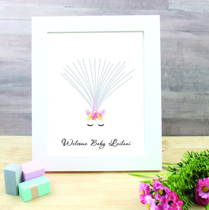 Baby shower gift Unicorn baby shower guestbook alternative Fingerprint Guestbook Thumbprint Guest book Printable Digital file DIY