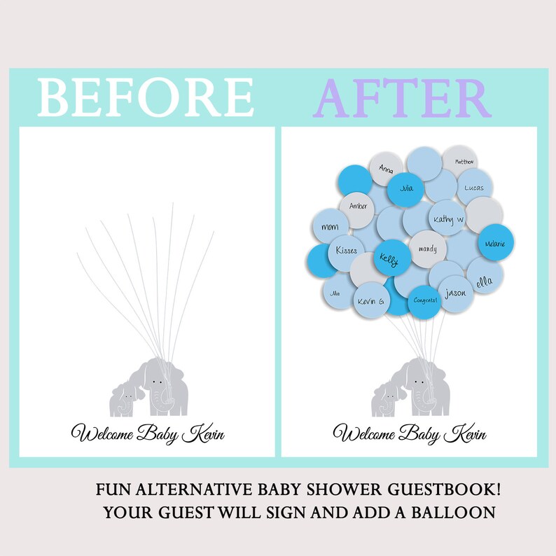 Guestbook Elephant Baby Shower Baby Boy Blue Gray Guestbook Etsy